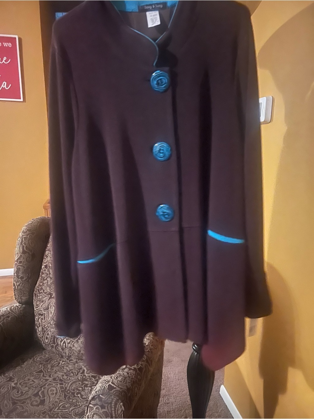Song & Sung by Designs Today Brown Jacket with Blue Trim. Size 1X